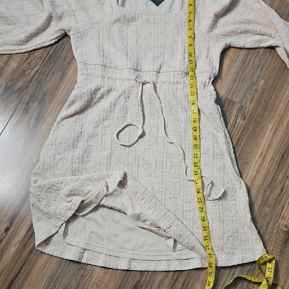 Listicle Cream Ribbed Tie Front Long Sleeve Dress - Picture 10 of 12